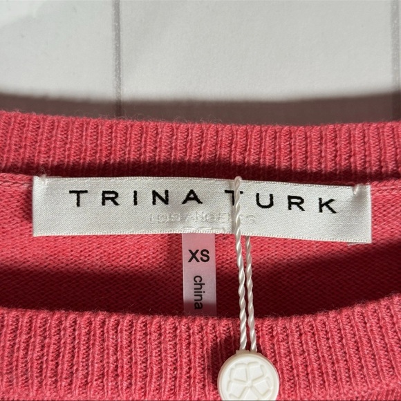 Trina Turk Batwing Sweater Open Drape Sleeve Pink Knit Quiet Luxury Lagenlook XS - Picture 8 of 11